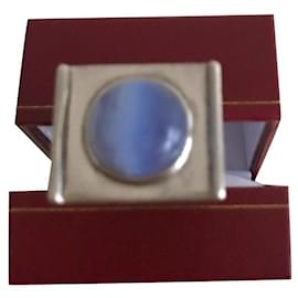 No Brand-Spettacolare anello vintage in argento e calcedonio-Argento