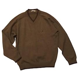 Pierre Cardin-Jersey de lana con cuello de pico-Castaño,Negro,Multicolor,Caqui