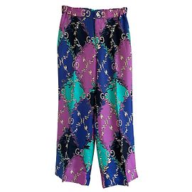 Pantalones Gucci de seda con logo Multicolor