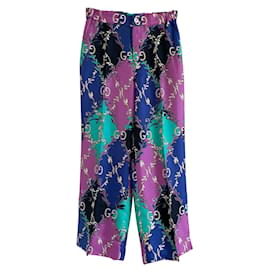 Calça Gucci de seda com logo Multicor