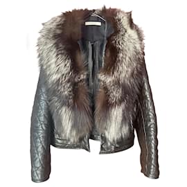 Givenchy Quilted Leather Jacket with Silver Fox Collar Black Black
