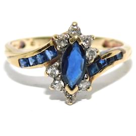 Autre Marque-Saphir-Diamant-Shuttle-Ring in Gelbgold-Blau,Golden,Marineblau
