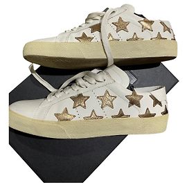 Baskets Saint Laurent Blanches en Cuir Étoiles Dorées Blanc