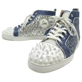 Christian Louboutin-NEW CHRISTIAN LOUBOUTIN LOUIS MIX MID TOP SPIKED DENIM SHOES 45 SHOES-Blue
