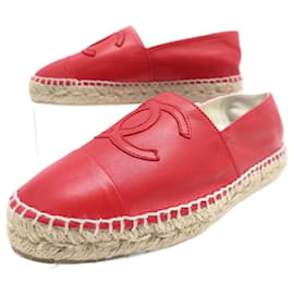 Chanel-NEUF CHAUSSURES CHANEL LOGO CC G29762 ESPADRILLES 35 CUIR LEATHER SHOES-Rouge