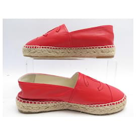 Chanel-NEW CHANEL LOGO CC G SHOES29762 Espadrilles 35 LEATHER LEATHER SHOES-Red
