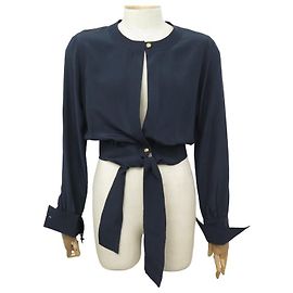 CHANEL KNOTTED BLOUSE SIZE S 36 NAVY BLUE SILK TOP NAVY BLUE SILK TOP Navy blue