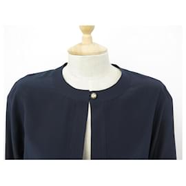 Chanel-BLUSA COM NÓS CHANEL TAMANHO S 36 TOP DE SEDA AZUL MARINHO TOP DE SEDA AZUL MARINHO-Azul marinho