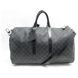 Louis Vuitton-Louis Vuitton Keepall bag 45 SHOULDER STRAP N41418 CHECKED GRAPHITE BAG CANVAS-Grey