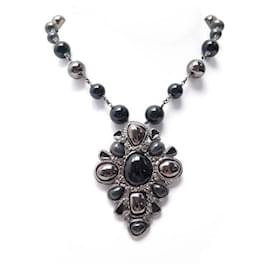 Chanel-NEW CHANEL NECKLACE 2008 BLACK PEARLS NECKLACE PENDANT-Silvery