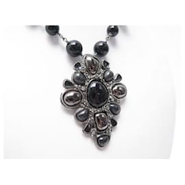 Chanel-NEUF COLLIER CHANEL 2008 PENDENTIF PERLES NOIRES BLACK PEARLS NECKLACE-Argenté