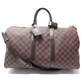 Louis Vuitton-LOUIS VUITTON KEEPALL HAND TRAVEL BAG 45 CHECKED EBONY BAG BANDOULIERE-Brown