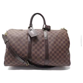 Louis Vuitton-LOUIS VUITTON KEEPALL HAND TRAVEL BAG 45 CHECKED EBONY BAG BANDOULIERE-Brown