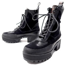 CHAUSSURES LOUIS VUITTON DESERT BOOTS LAUREATE 1A4XY4 38.5 MONOGRAM SHOES Noir
