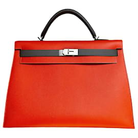 Hermès-Kelly 40 Bicolore Saddle Fire / Peltro-Arancione