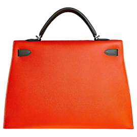 Hermès-Kelly 40 Bicolore Saddle Fire / Peltro-Arancione