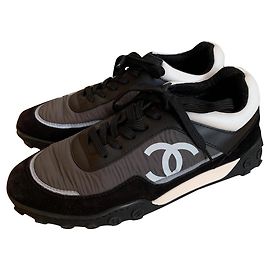 Chanel Sneakers Black White Cloth 37 Black White