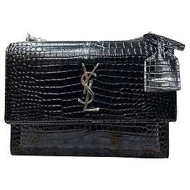 Saint Laurent Sunset Medium shoulder bag black patent leather Black