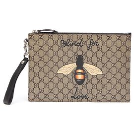 Gucci Clutch GG Supreme Bee 473904 Marrom