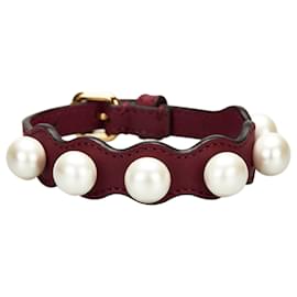 Fendi-Fendi Red Leather Pearl Bracelet-Red,Other
