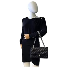 Chanel-Chanel Classic Double Flap Medium Navy Blue Lambskin Silver-Blue