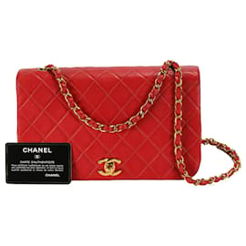 Chanel-Borsa Chanel Full Flap piccola pelle di agnello rossa oro-Rosso