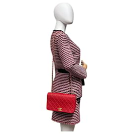 Chanel-Chanel Full Flap Bag Small Red Lambskin Gold-Roja