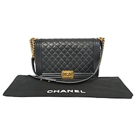 Chanel-Chanel Boy Large Black Lambskin Gold-Black