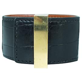 Céline-Black Leather Wide Bracelet-Black