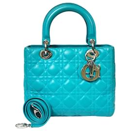 Dior-Dior Lady Dior Medium Turquoise Cannage Quilted Leather Silver-Green