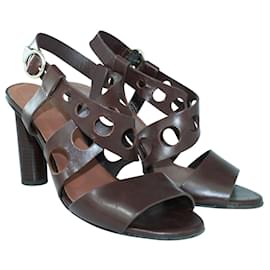 Max & Co-Broen Leather Block Heel Sandals-Brown