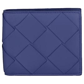 Bottega Veneta-Bottega Veneta Leather Woven Bi-Fold Wallet-Blue