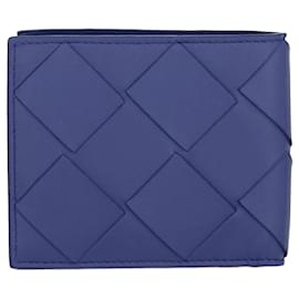 Bottega Veneta-Bottega Veneta Leather Woven Bi-Fold Wallet-Blue