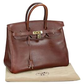 Hermès-HERMES BIRKIN 35 Cuir des Ardennes Marron Doré-Marron
