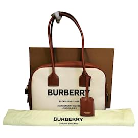 Burberry-Bolso Burberry Lona Estampada Horseferry Blanco-Castaño