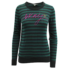 Dkny-Black and Green Striped Sweater-Green