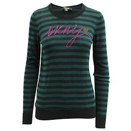 Dkny Pull rayé noir et vert Vert