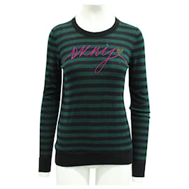 Dkny-Black and Green Striped Sweater-Green