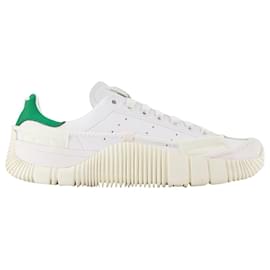 Adidas-Scuba Baskets Stan Craig Vertes en Cuir Blanc-Blanc