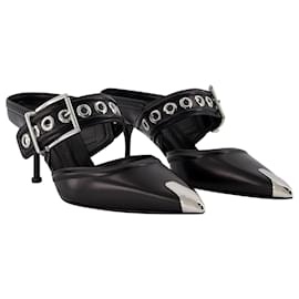Alexander Mcqueen-Oversized Sandals - Alexander Mcqueen - Black/Silver - Leather-Black