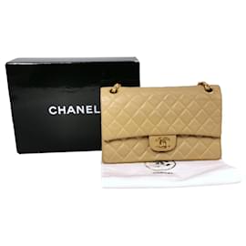 Chanel-Chanel Classic Double Flap Medium Beige Lambskin Gold-Beige