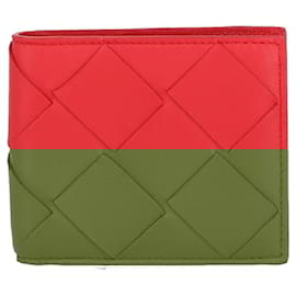Bottega Veneta-Bottega Veneta Leather Woven Bi-Fold Wallet-Red