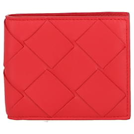 Bottega Veneta-Portefeuille à deux volets tissé en cuir Bottega Veneta-Rouge