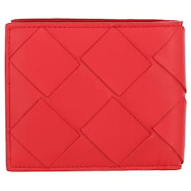 Bottega Veneta-Bottega Veneta Leather Woven Bi-Fold Wallet-Red