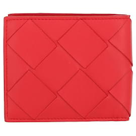 Bottega Veneta-Portefeuille à deux volets tissé en cuir Bottega Veneta-Rouge