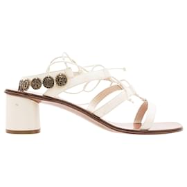 Dior-Lace Up Block Heel Sandals-White,Cream