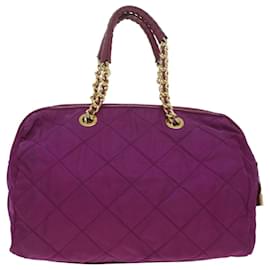 Prada-PRADA Quilted Chain Shoulder Bag Nylon Wine Red Auth 36132-Other
