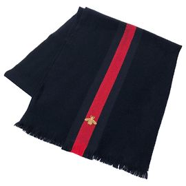 Gucci Cashmere Web Bee Scarf Blue