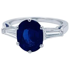 inconnue-Sapphire ring, platinum and diamonds.-Other