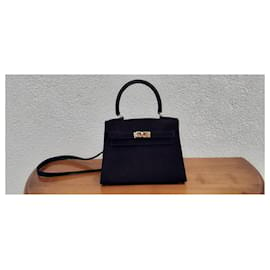 Hermès-Hermès Mini Kelly Full black doblis Ghw 20 cm-Preto